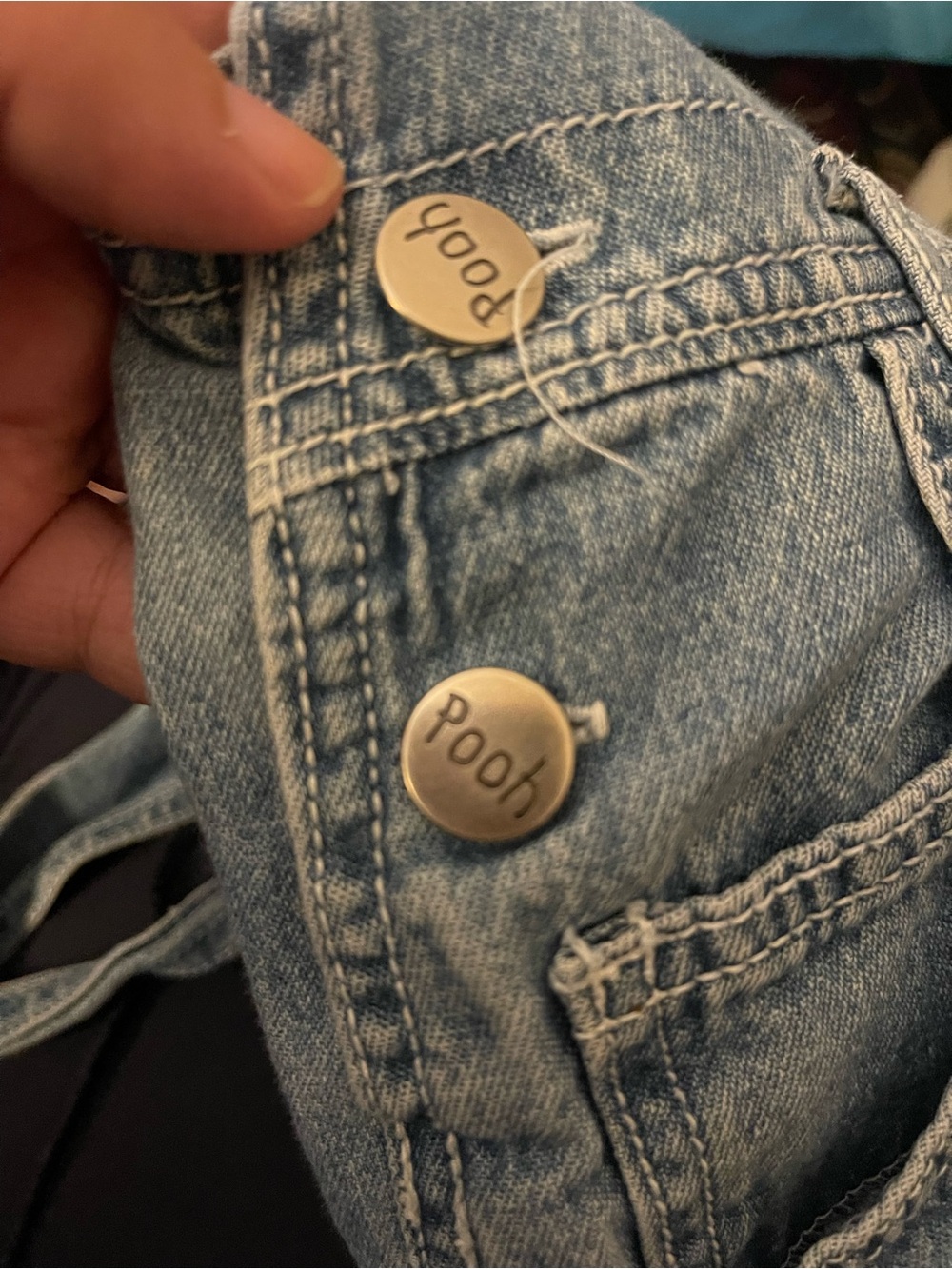Vintage Winnie the Pooh Light Wash Denim Overalls w/ Embroidered Patch - Size 14 - Picture 6 of 6